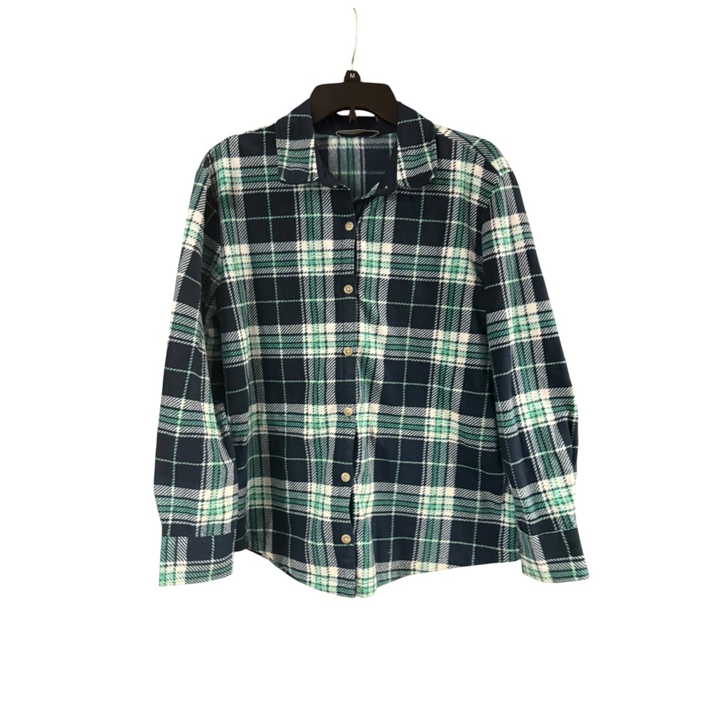 Lee Riders Womens Green Navy Plaid Flannel Button Down Shirt Size Medium